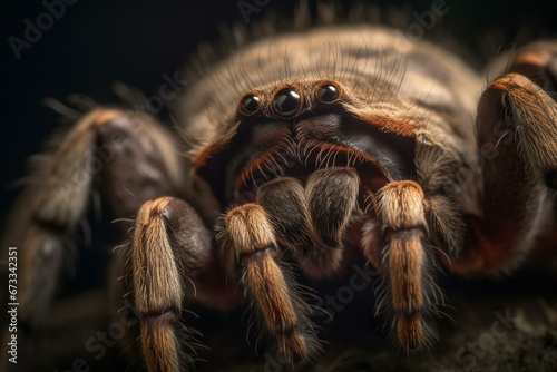 Detailed closeup photograph of a gentle tarantula. Generative AI