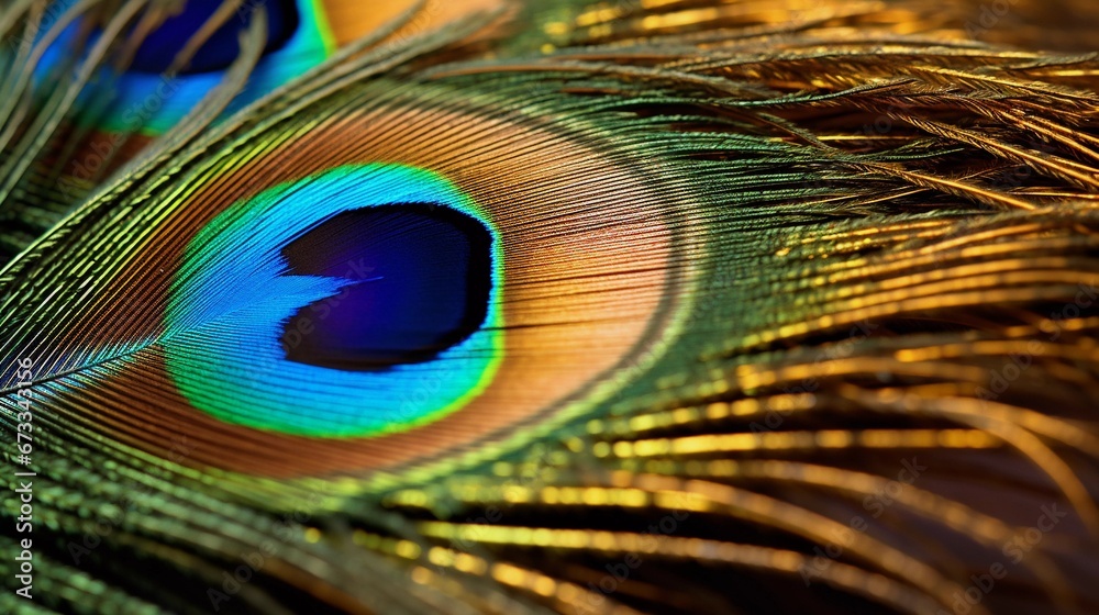 Fototapeta premium Vibrant Close-up of a Peacock Feather