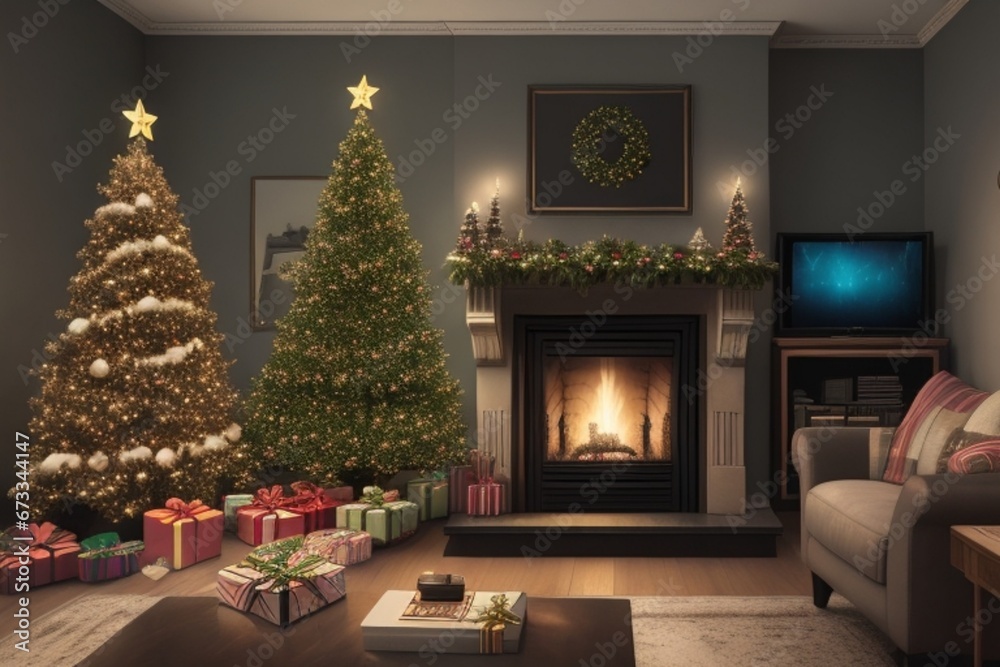 christmas tree and fireplace christmas tree and fireplace