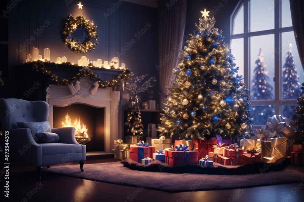 christmas tree with fireplace