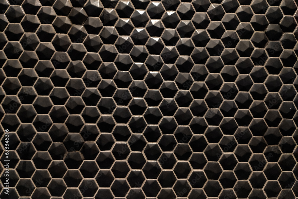 Texture of glossy black mosaic tiles hexagon Texture of glossy black mosaic tiles hexagon