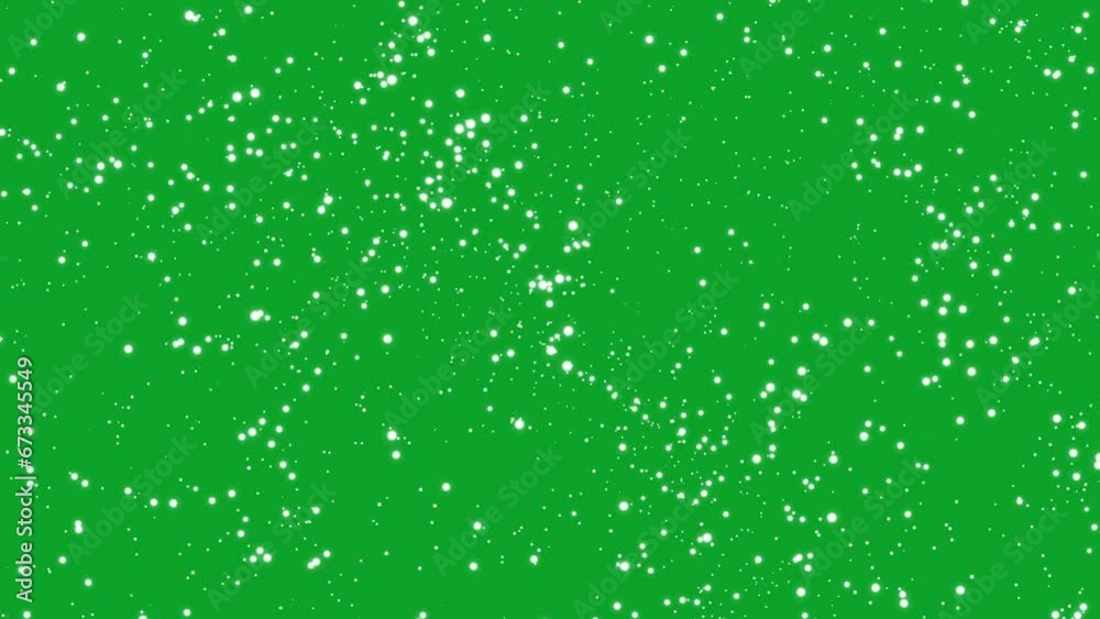 Snow falling down slowly 4K animation on Green screen. Christmas falling snow. Snowfall in holidays on chroma key background.
