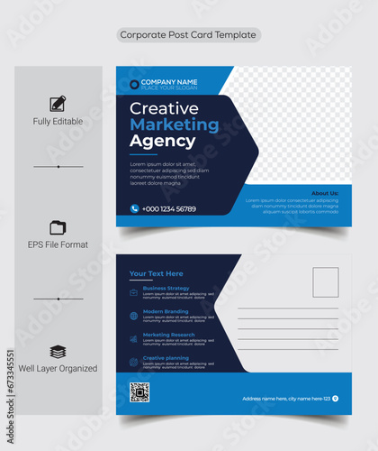 Blue Corporate business postcard or EDDM postcard design template