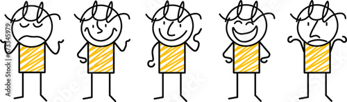 Abstract cartoon people character design comic Faces with various Emotions. Abstract Strichfiguren / Strichmannchen vector design. Illustration of a silhouette of a person. Characters