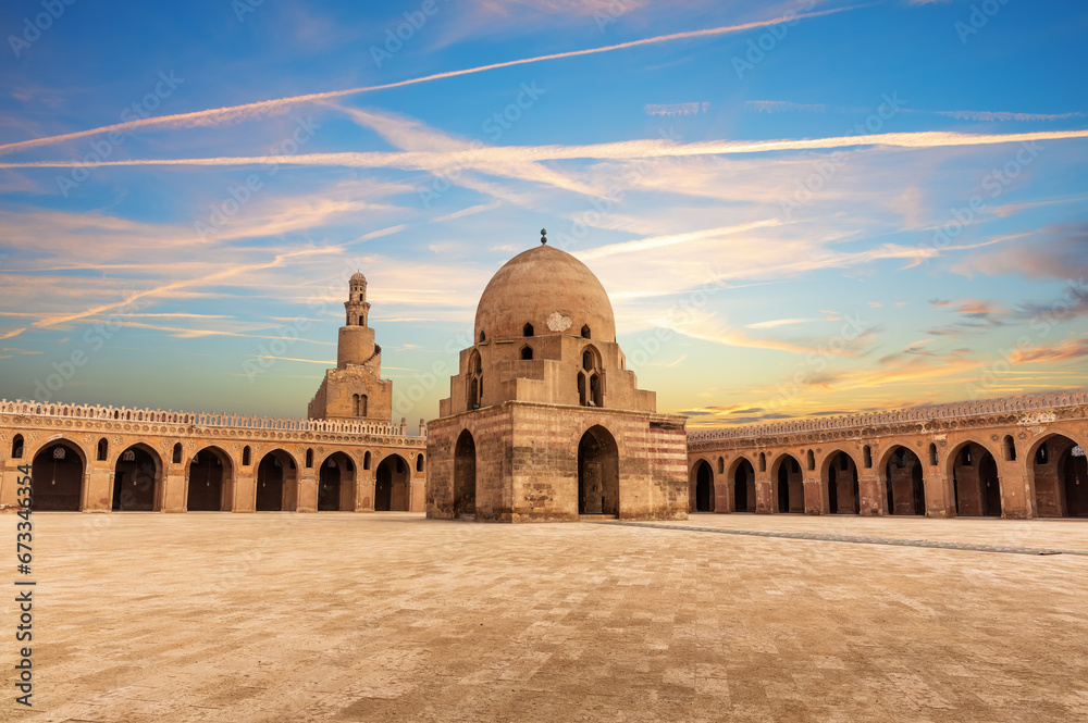 Popular tourist place of Cairo, Mosque of Ibn Tulun inner yard view, Egypt