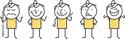 Abstract Strichfiguren / Strichmannchen vector design. Illustration of a silhouette of a person. Trendy expression face crayon drawing style, black characters people flat hand drawing. Characters