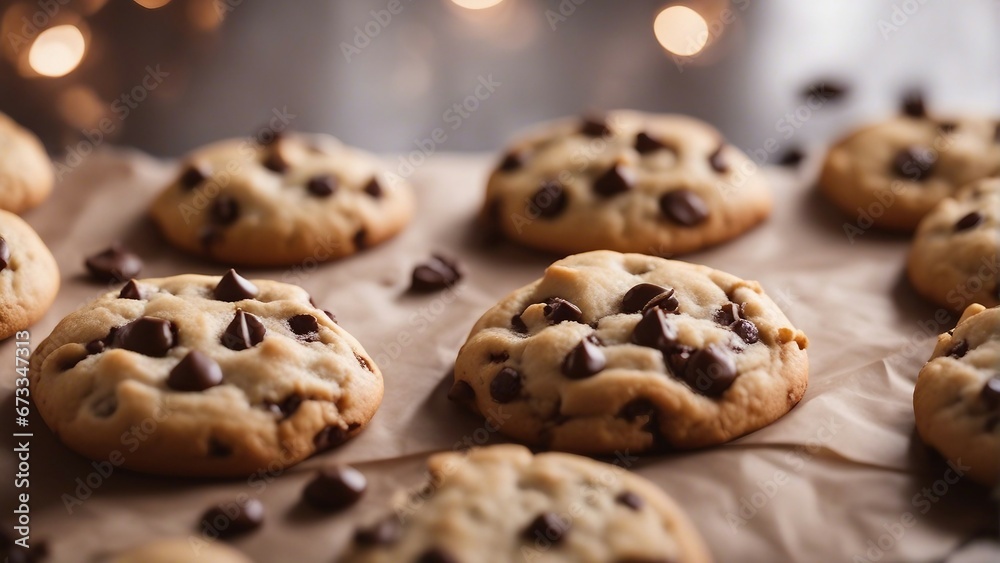 Homemade chocolate chip cookies on fireproof paper
Homemade chocolate chip cookies on fireproof paper