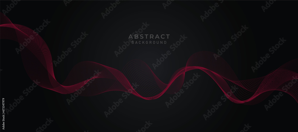 Abstract black vector background with maroon wavy lines.