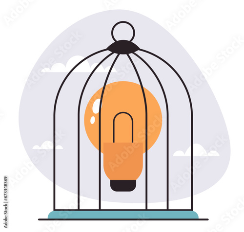 Business creativity idea locked in cage concept. Vector flat graphic design illustration  