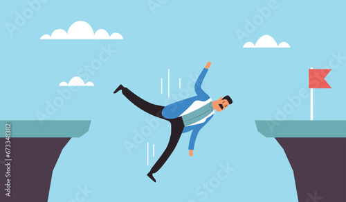 Business businessman fail down finance problem failure obstacle crisis concept. Vector flat graphic design illustration 
