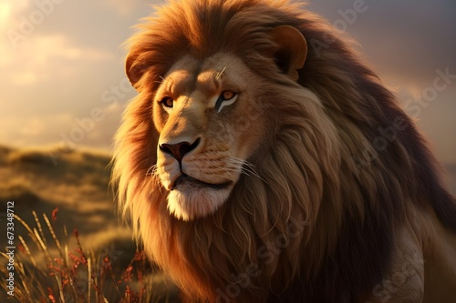 A captivating close-up of a regal lion. 