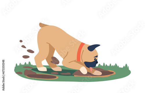 Dog Digging Soil, Behavior Problem May Indicate Boredom, Anxiety, Or Hunting Instincts. Funny French Bulldog Digs