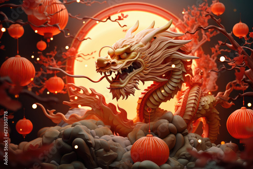 Happy chinese new year 2024 banner or poster  year of dragon zodiac