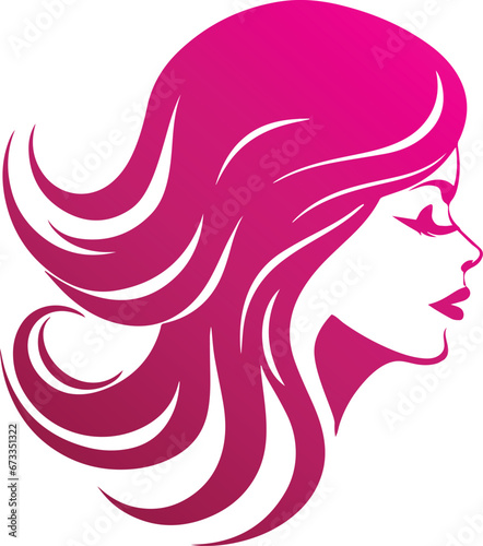 Beauty salon logo. Woman face with long hair. Vector illustration