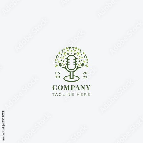 Classic Green Microphone and Lush Leafy Tree Logo (ID: 673351574)