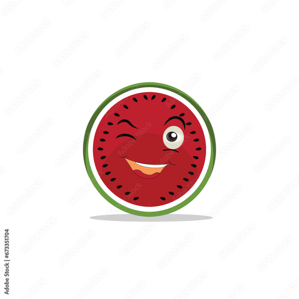 Fototapeta premium Watermelon slice character with funny face. Happy cute cartoon watermelon emoji set. Healthy vegetarian food character vector illustration