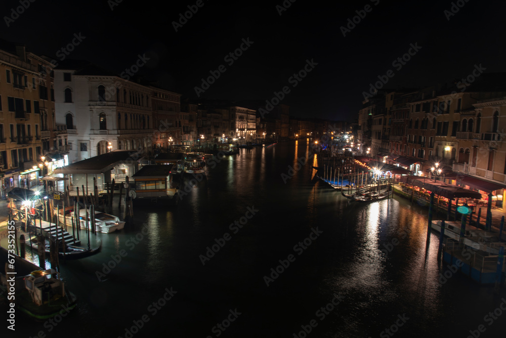 Night View On Venice Water Canals