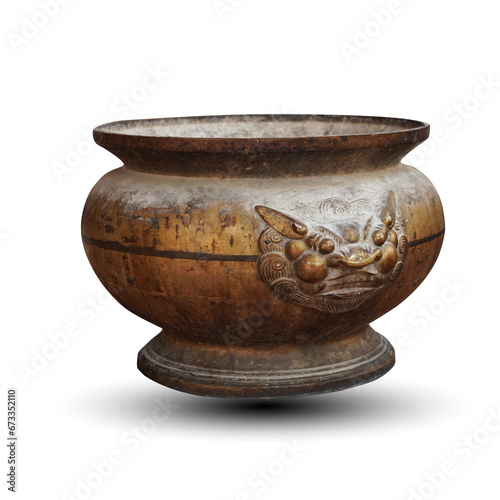 Brass incense burner isolated on white background with clipping path.