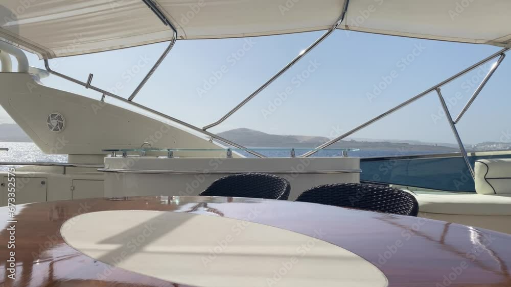 Luxury yacht oval table and bar. Sailing in the Mediterranean sea, Malta. High quality 4k footage Luxury yacht oval table and bar. Sailing in the Mediterranean sea, Malta. High quality 4k footage