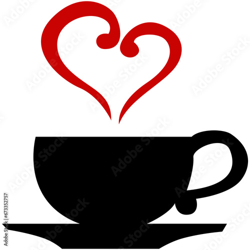 Icono de taza de caf   con humo en forma de coraz  n