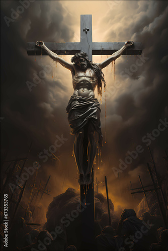 Jesus on cross crucifixion romans cloud sky death Christ perspective photo