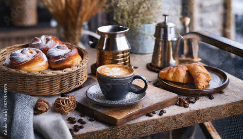 photo of artisan coffee, pastries, and a cozy atmosphere