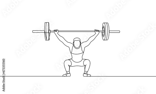 A single continuous drawing.Weightlifting. One line drawing vector illustration