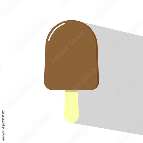 flat Illustration of chocolate ice cream lollipop or popsicle with long shadow icon or symbol isolated on white background