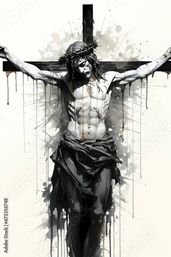 Crucifixion Ink Artwork, Ink Drawing, Jesus on the Cross, Crucifixion Art, Religious Artwork, Digital Art