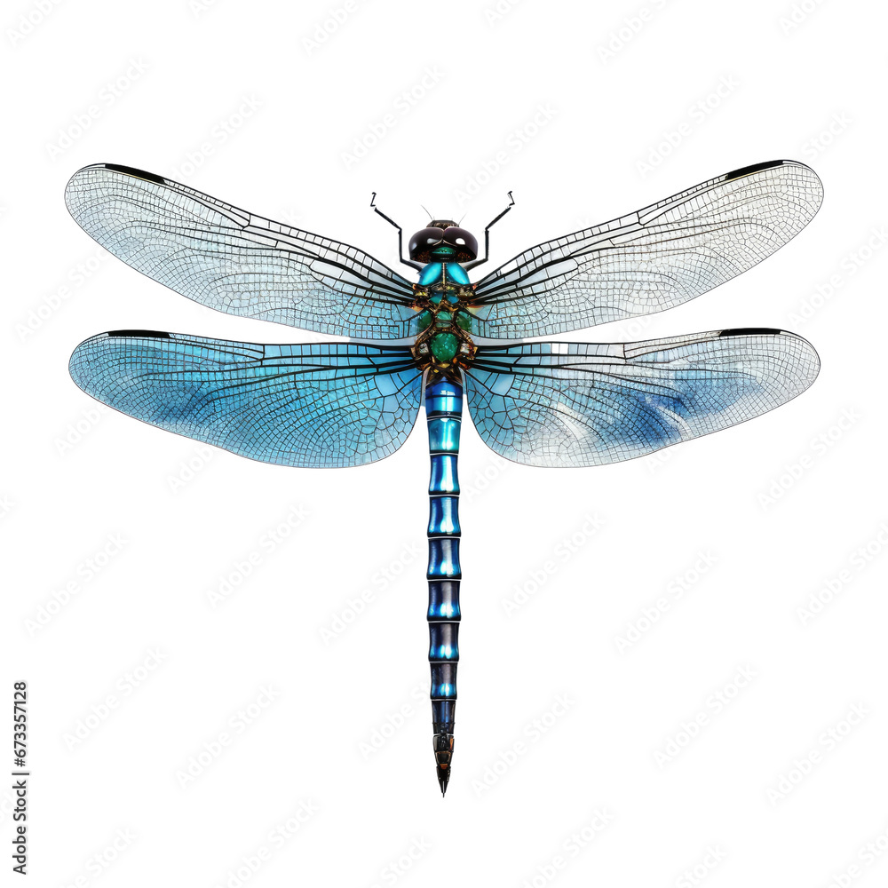 Blue dragonfly top view on transparent background - obrazy, fototapety, plakaty 
