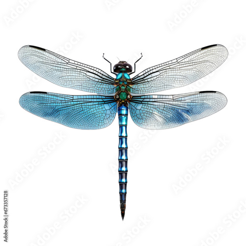 Blue dragonfly top view on transparent background