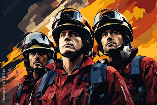 Illustration of professional firefighting equipment. Generative AI © Miguel Aguirre