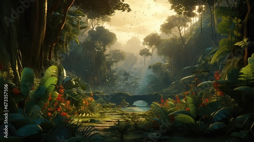 Tropical forest  jungle background - generative ai