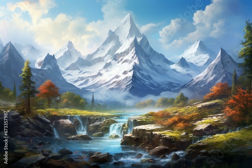 Stunning mountainous landscape portraying the beauty of nature and travel. Generative AI