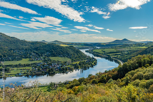 Ceske stredohori with Labe river on autumn