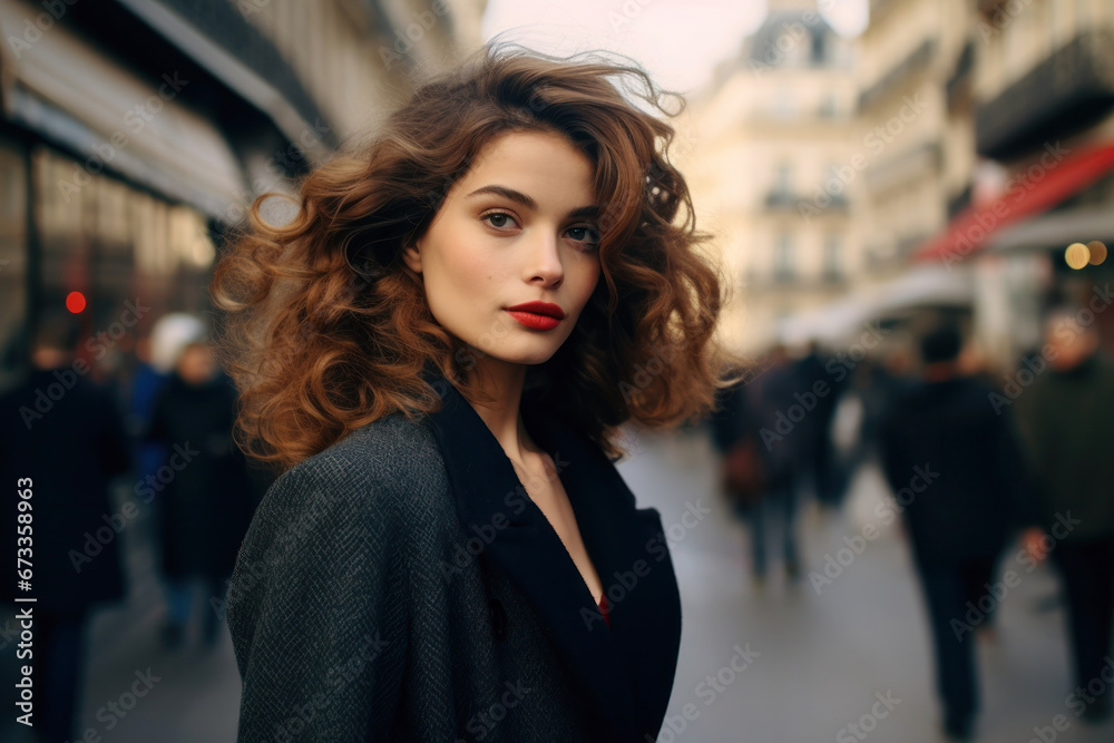 Young Elegant French Woman Walking Down the Street of Paris Young Elegant French Woman Walking Down the Street of Paris