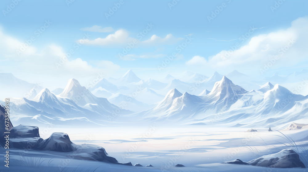 frigid snowy mountains and clouds landscape