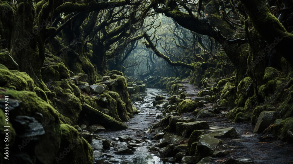 A dark and twisted forest inhabited by demons and monsters A dark and twisted forest inhabited by demons and monsters