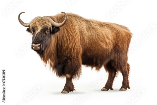 brown yak, Bos mutus isolated on white background, and clipping path. photo