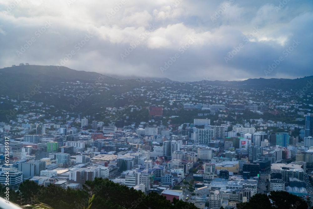 Fototapeta premium Wellington city in NZ near the airport, with the blue ocean and strong winds