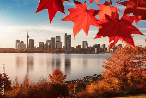 Mapleton: name of Canadian city in Ontario province before a photo with Canadian maple leaf. Generative AI