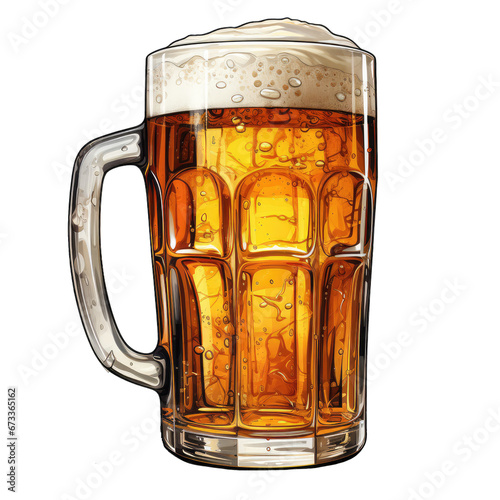 refreshing beer in a glass mug with foam on top . Clipart PNG image . Transparent background . Cartoon vector style . Generative AI 