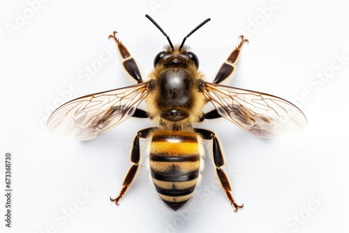 top view bee or honeybee isolated on the white background, golden honeybee