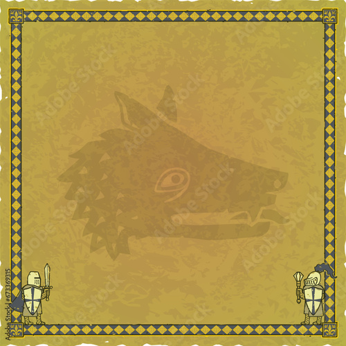 Square Parchment with Knights and Wolf Head