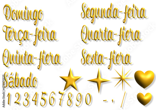 Domingo, segunda, terça, quarta, quinta, sexta fiera, numbers - writen to portoguese - Icons with calendar days Week.. Vector set. Point sticker to decorate diary, scheduler, calendar, planner.	