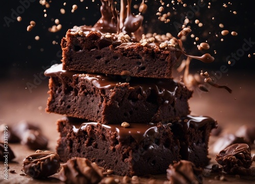 delicious brownie, exploding and chocolate splash 
