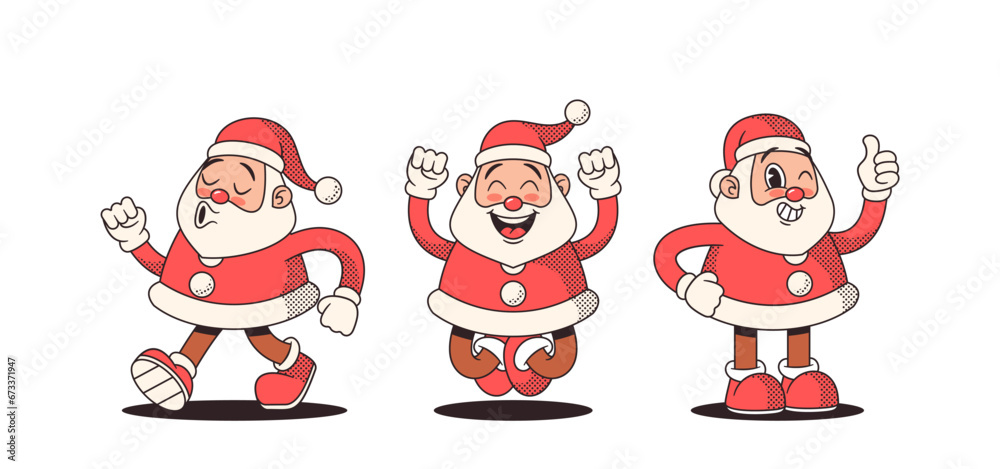 Retro-style Santas, With Rosy Cheeks, Vibrant Red Suits, And Twinkle-eyed Merriment, Bring Nostalgic Christmas Charm