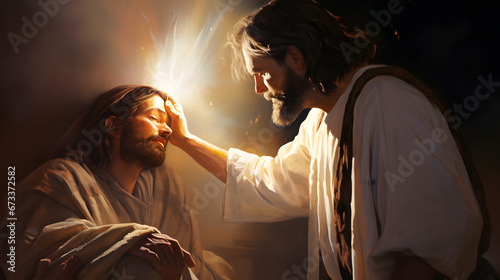 Jesus Christ healing a person with a touch of light