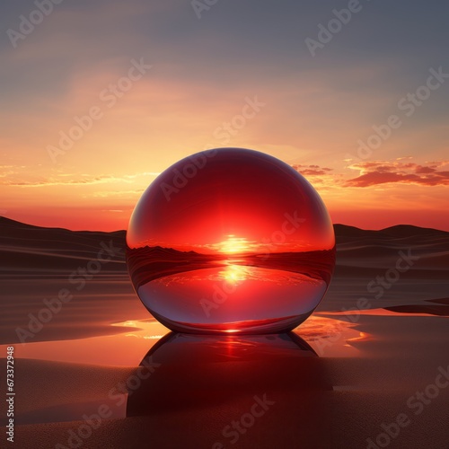 An orange-red sunset creates a stunning scene, accompanied by a metallic light. © Artur