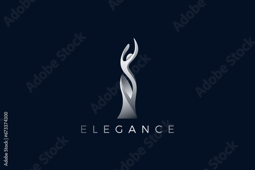 Woman Girl Elegant Fashion Logo Design Vector. Grace Elegance Luxury Female Statue Metallic Figure Logotype photo